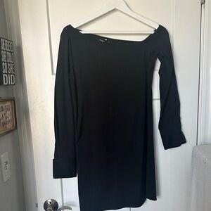 Theory Black Long-Sleeve Asymmetrical Shoulder Dress Size 00